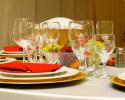 This photo features the dinnerware and glassware we offer, which you'll notice comes in various styles. 